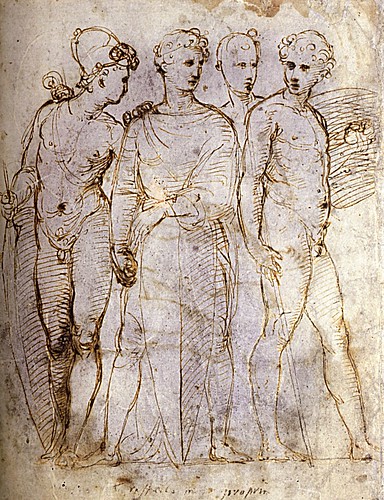 1505  Raphael    A group of Four Warriors  Pen and brown ink  27,1x216 cm  otam