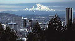Portland skyline and Mount Hood (by: USGS)