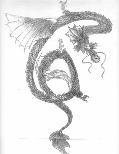 100% freehand sketch of Gabrielle&squot;s dragon tattoo from "A Friend in Need"