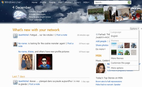 Screenshot of the new Windows Live personalised user homepage