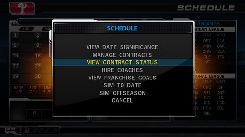 MLB 09 The Show screenshot - Schedule Actions