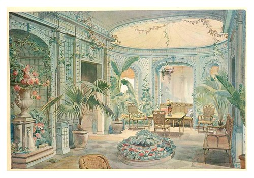 010- Conservatorio e invernadero con palmeras y flores estilo Luis XVI- acuarela 1907