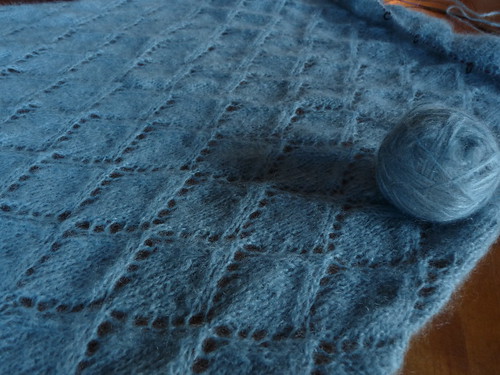 sweater coat with lace in progress