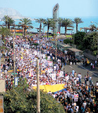 Avenida Larco frente al Oceano Pacifico en Marcha por la Paz