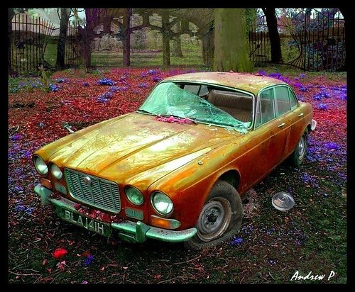 Old abandoned Jaguar XJ6 car Edited with a Gothic theme Andrew Tags