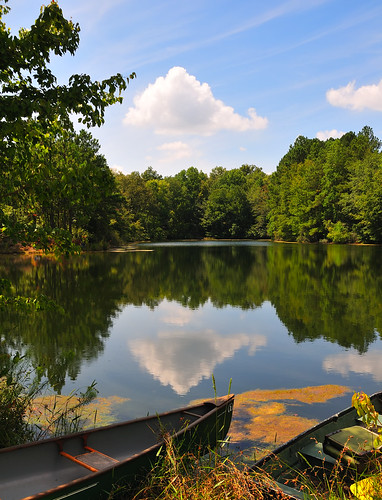 Lake and canoe