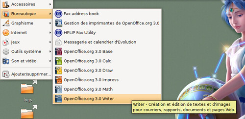 Menu d'OpenOffice.org 3.0rc2 sous Ubuntu 8.04.1 LTS