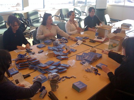 Volunteers assembling kits
