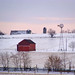 little red barn in winter