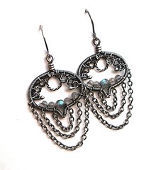 silver labradorite chain earrings