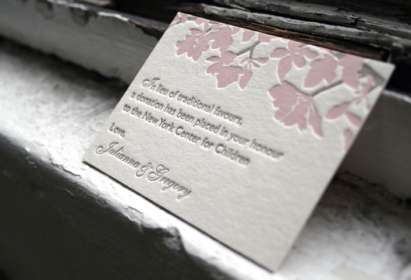 Letterpress favor card - cherry blossoms - Smock