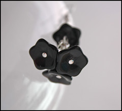 Jet Black Double Drop Cluster Czech Bell Flower Earrings (by tallybates)