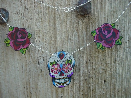  sugar skull and rose tattoo necklace day of the dead 2 
