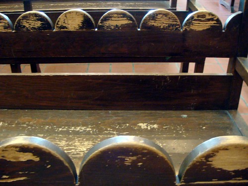Mission: Bench pew worn down from devotion