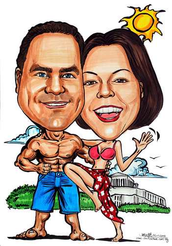 Couple caricatures holiday in Athens