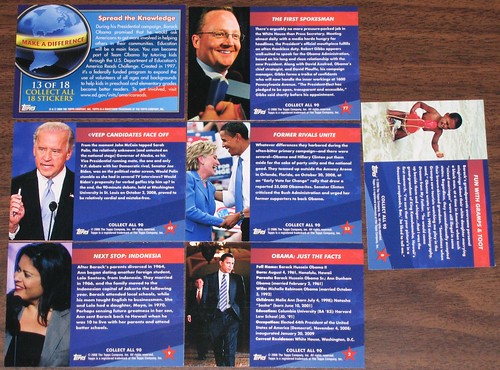 Backs of 7 Topps Barack Obama Trading Cards