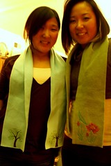 A + D wearing the scarves i made