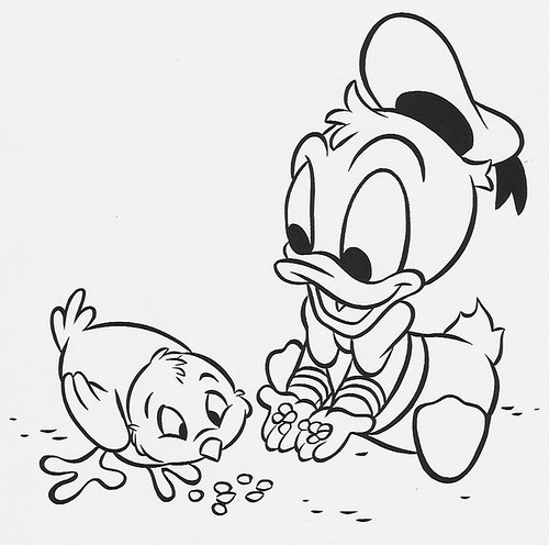 Disney Babies :: Donald feeds the bird  ..art by Ryan Brown (( 1990s ))