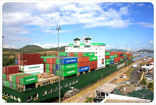 Miraflores locks container ship