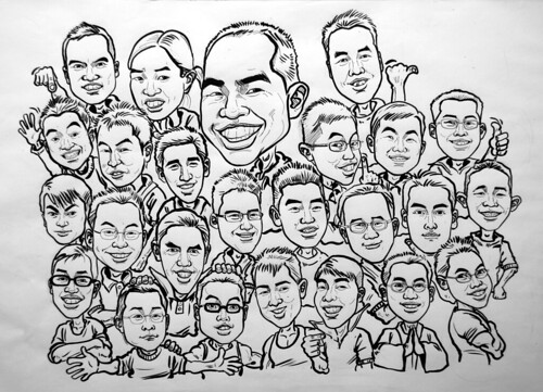 Group caricatures G2 Army ink and brush outline