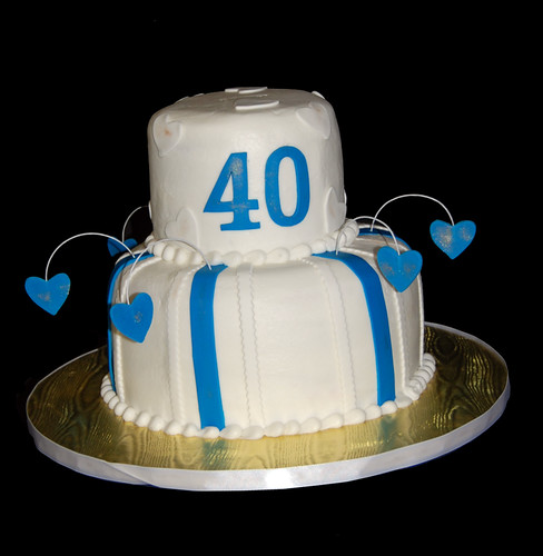 40th anniversary cake blue, white and gold