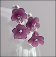 Milky Purple Double Drop Czech Bell Flower Earrings (by tallybates)