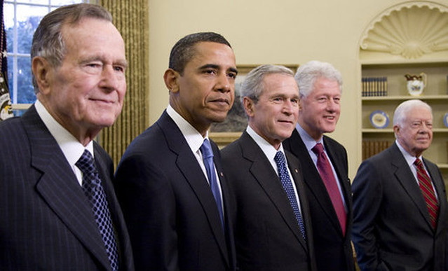 2009 Five Presidents George W. Bush, President Elect Barack Obama, Former Presidents George H W Bush, Bill Clinton, Jimmy Carter Portrait by Beverly & Pack