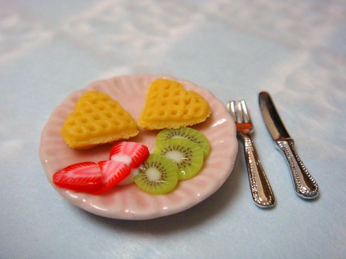 Dollhouse Miniature - Waffles for Valentines Day Breakfast