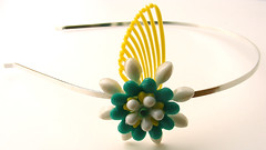 White, Green and Yellow Vintage Flowers Headband