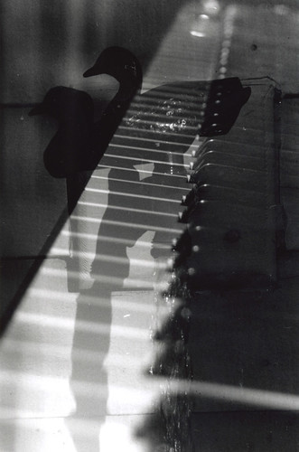 water on top of piano (double exposure)