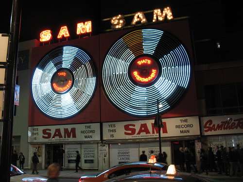 Lighting the Sam The Record Man Sign for the Last Time (2)