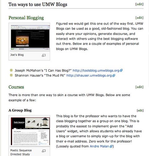 Image of 10 ways to use UMW Blogs wiki page