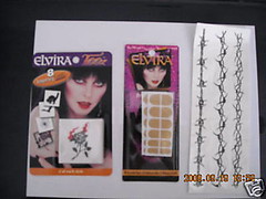 A pack of Elvira temparory tattoos and press-on nails