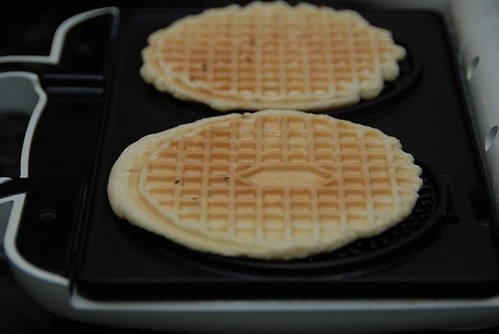 baked pizzelles on the iron