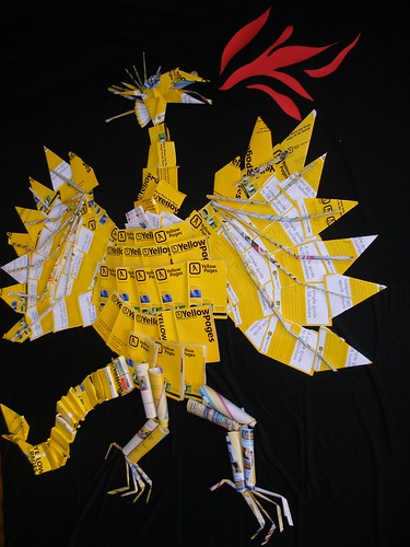 Argon the Dragon made from old Yellow Pages directories