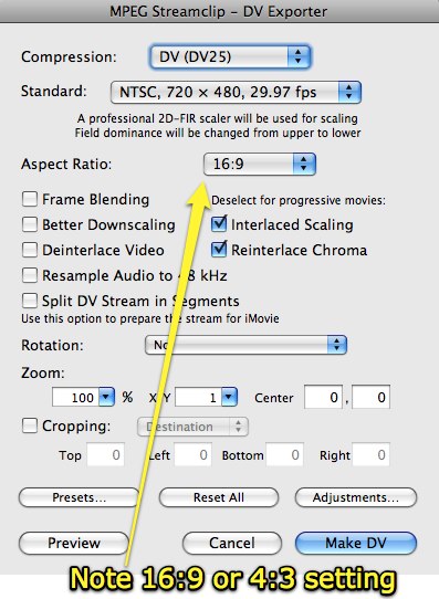 MPEG Streamclip - DV Exporter Settings