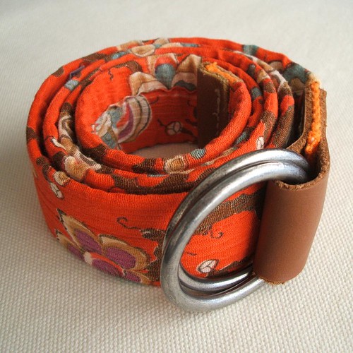 Vintage orange crepe fabric repurposed belt