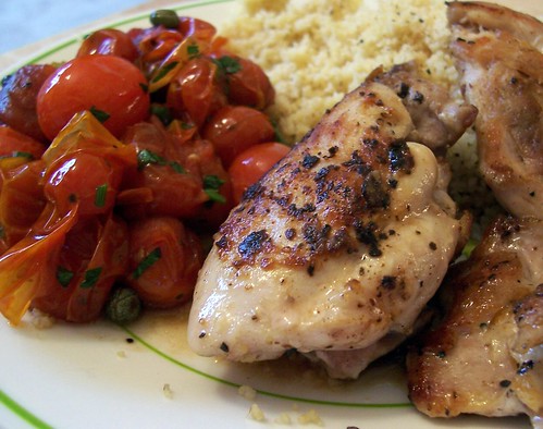Grilled Chicken Thighs with Roasted Tomatoes