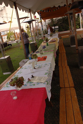 The reception tables with reduced reused decor