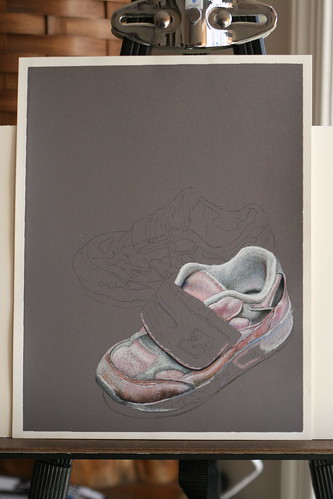 Photo of in progress drawing entitled Pink Sneakers