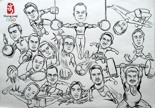 Group caricatures for Microsoft SEA Team ink and brush
