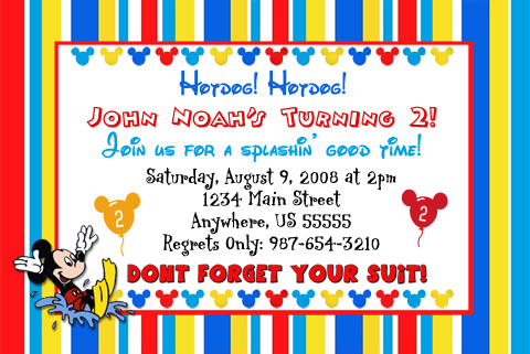 Invitations  Birthday Party on Mickey Mouse Swimming W O Picture Birthday Invitation   Printmeperfect