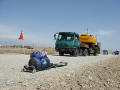 National Highway 312 under construction near Korgos, Xinjiang Province, China