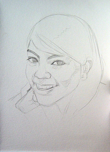 Watercolour portrait lady 1 pencil sketch