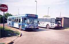 Pace and CTA buses at West 63rd Street and South Archer Road turn a round loop. Summit Illinois. May 2006.