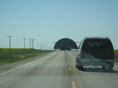 Quonset being moved, near Coronach, SK