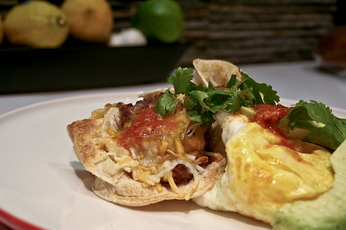 Southwestern Eggs with Bean and Cheese Tostadas
