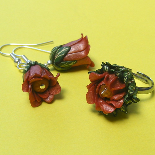 Fantasy Flower Cocktail Ring and Earrings