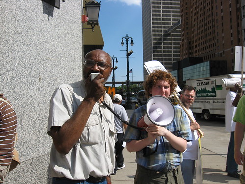 Abayomi Azikiwe and Caleb Maupin in the financial district in downtown Detroit on June 4, 2008. The demonstration called for a moratorium on foreclosures in Michigan. (Photo: Alan Pollock). by Pan-African News Wire File Photos