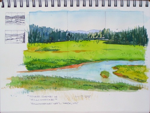 Watercolor Sketch - River Scene in Yellowstone